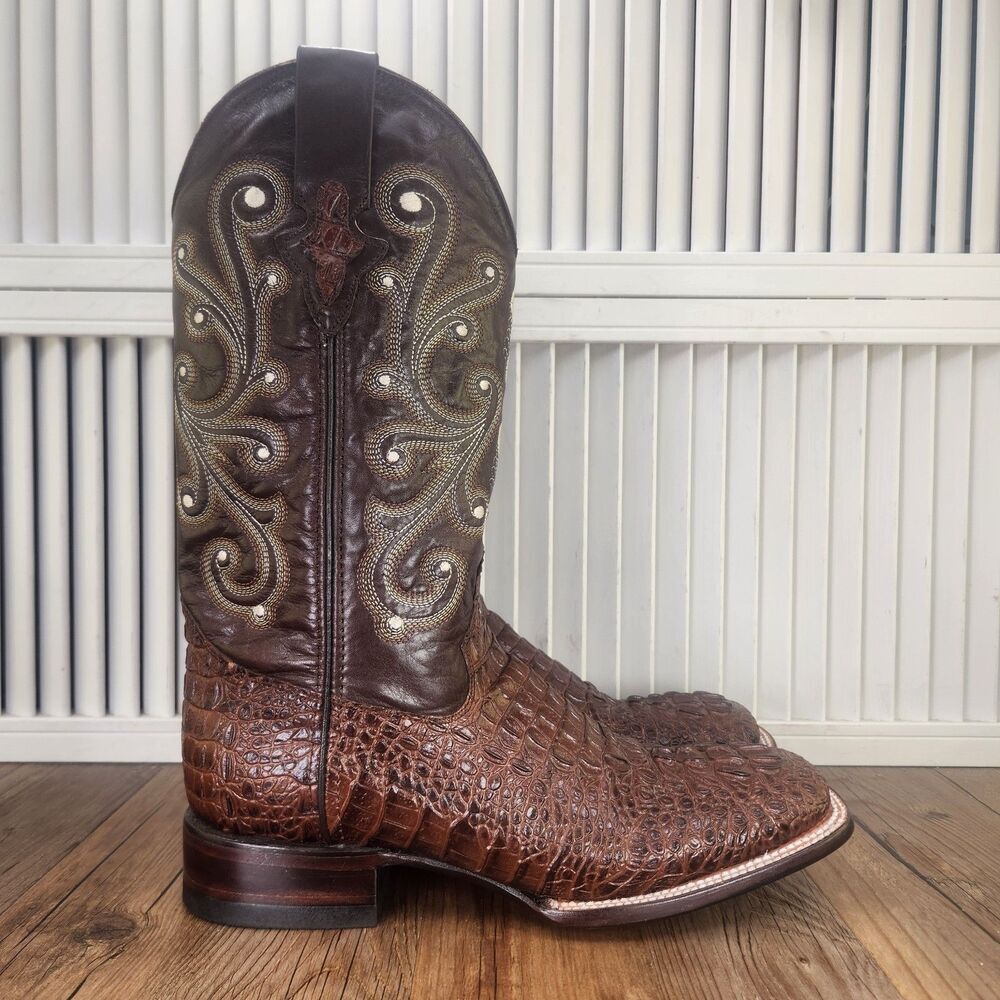 Ferrini Stampede Caiman Mens 9.5 D Brown Leather Croc Print Western Cowboy Boots